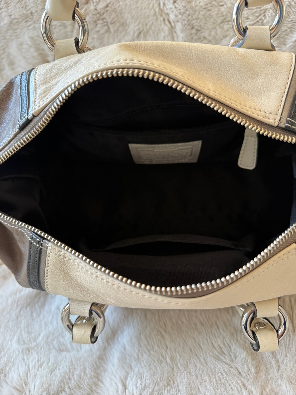 Coach Two-Tone Leather Ashley Two-Way Satchel in Cream and Brown - Picture 10 of 11